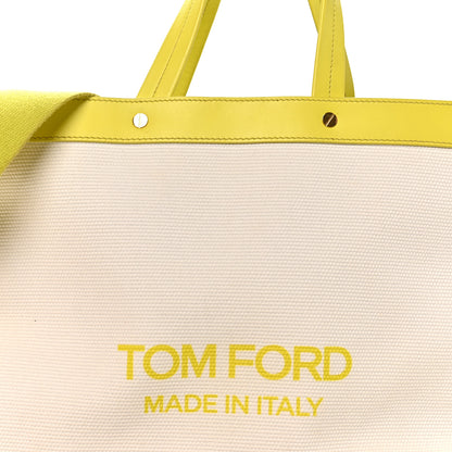 Tom Ford Canvas Calfskin Mini Logo Tote White Yellow 7 of 9