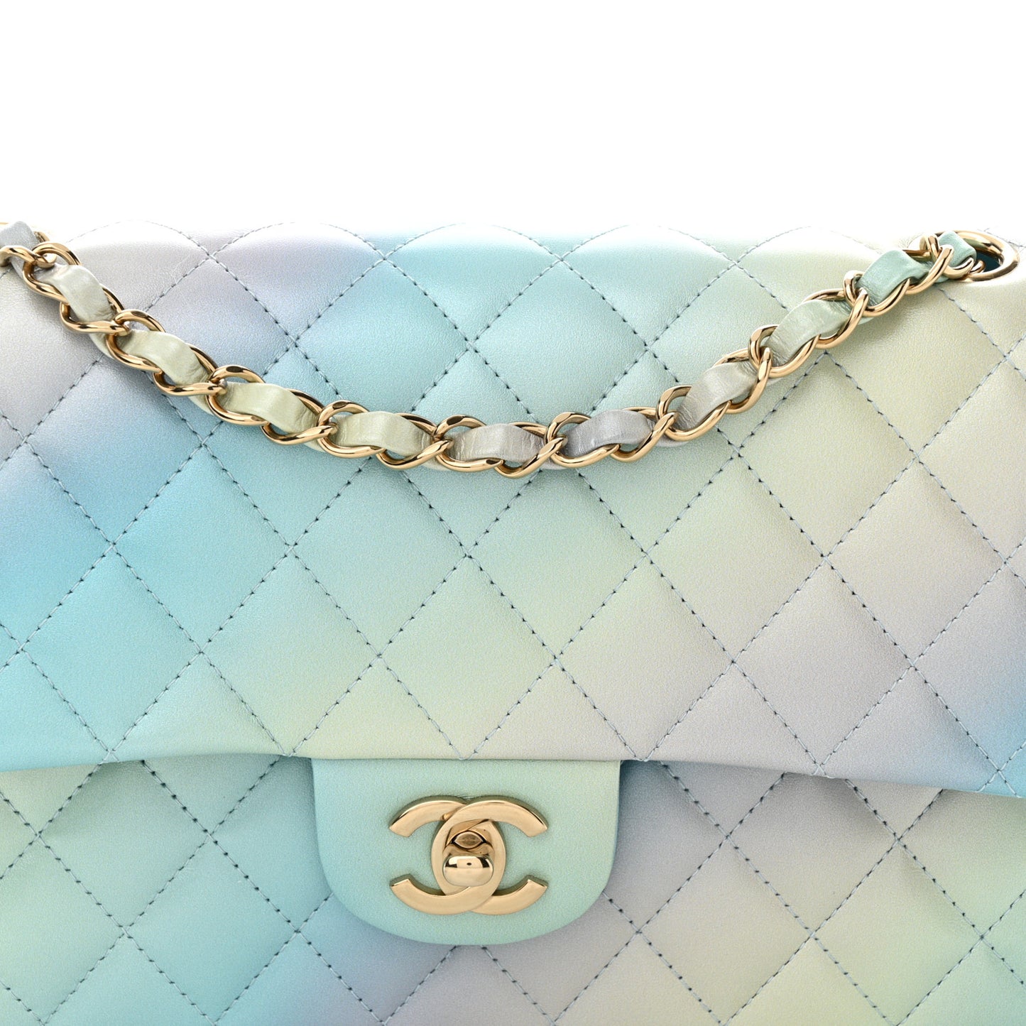 Lambskin Quilted Tie Dye Ombre Medium Double Flap Blue Multicolor