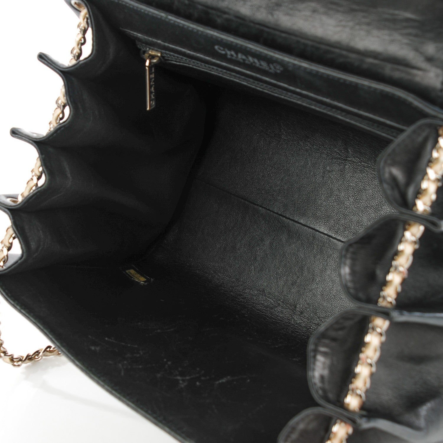 Chanel Lambskin Patent Chocolate Bar Accordion Flap Black Beige 5 of 7