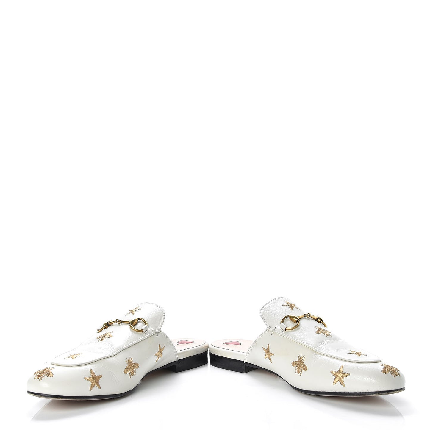 Goatskin Bee Star Embroidered Womens Princetown Slippers 38.5 Mystic White