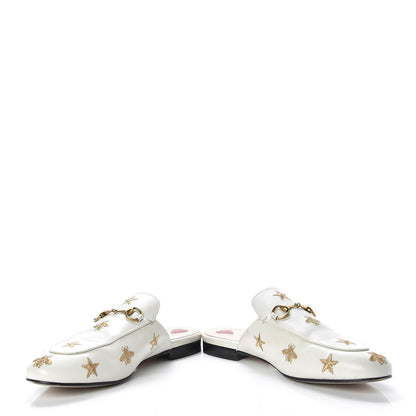Gucci Goatskin Bee Star Embroidered Womens Princetown Slippers 38.5 Mystic White 5 of 19