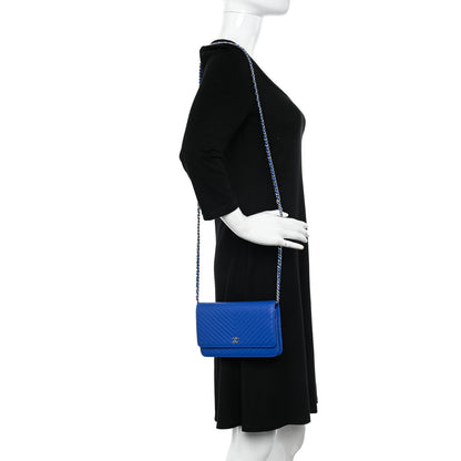 Chanel Caviar Chevron Quilted Wallet On Chain WOC Bright Blue 2 of 12