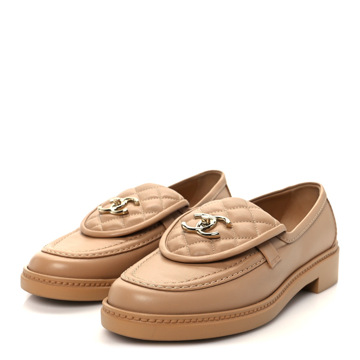 Chanel Lambskin Quilted CC Turnlock Moccasins 38 Beige 4 of 9