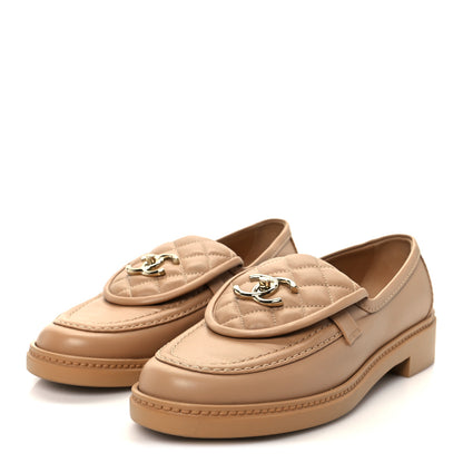 Chanel Lambskin Quilted CC Turnlock Moccasins 38 Beige 4 of 9
