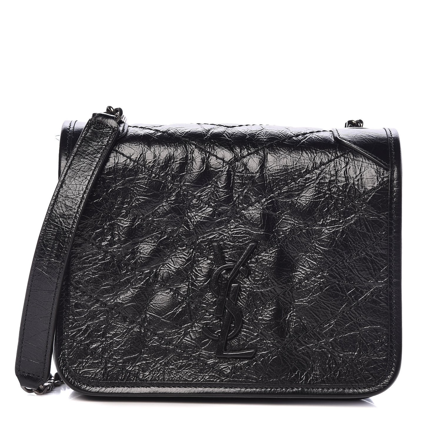 Crinkled Calfskin Matelasse Monogram Niki Chain Wallet Black