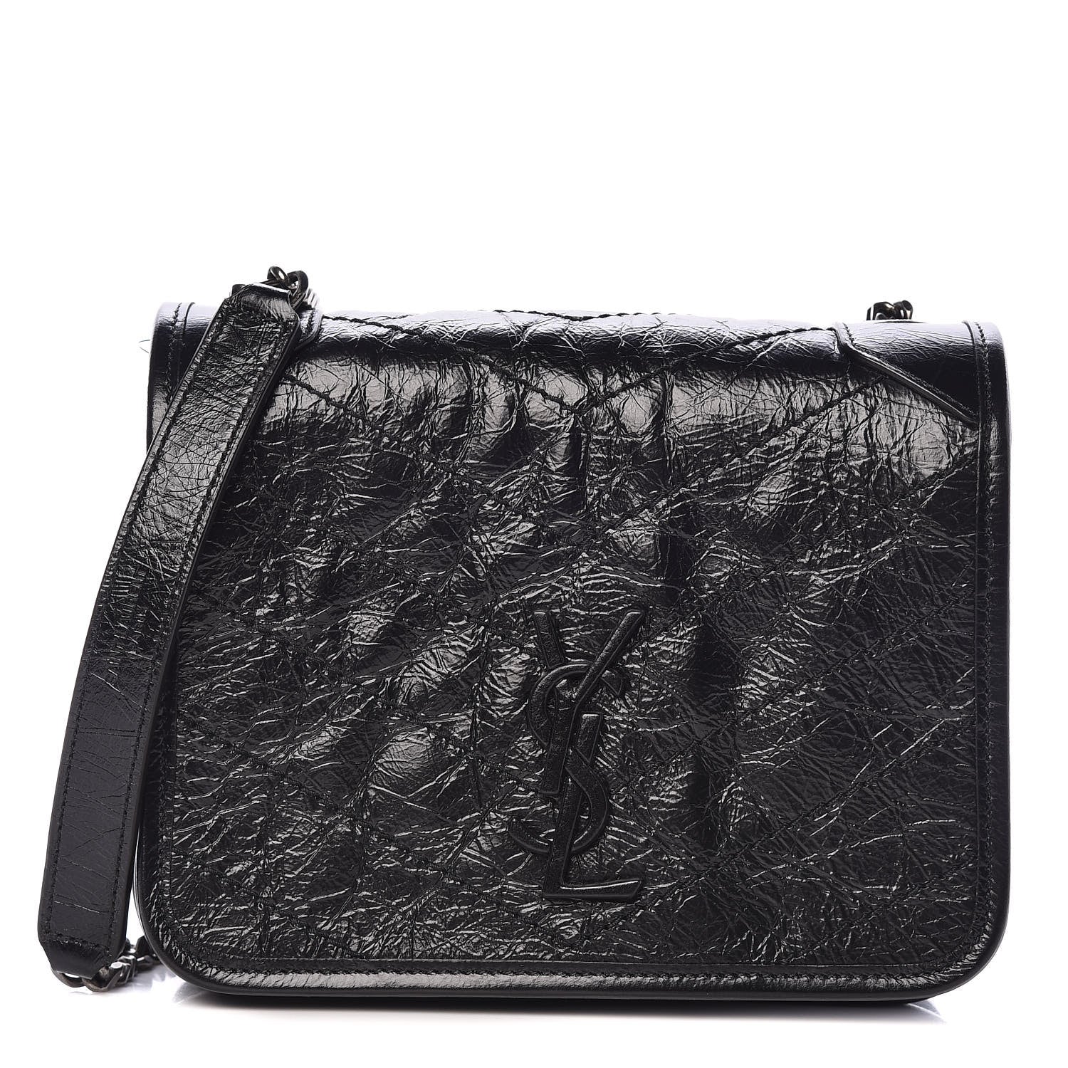 Saint Laurent Crinkled Calfskin Matelasse Monogram Niki Chain Wallet Black 1 of 8