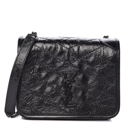 Saint Laurent Crinkled Calfskin Matelasse Monogram Niki Chain Wallet Black 1 of 8