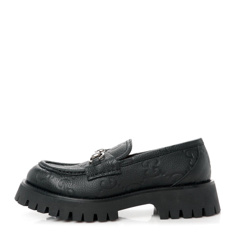 Piuma Calfskin Embossed Womens Platform Lug Sole Loafers 39.5 Black