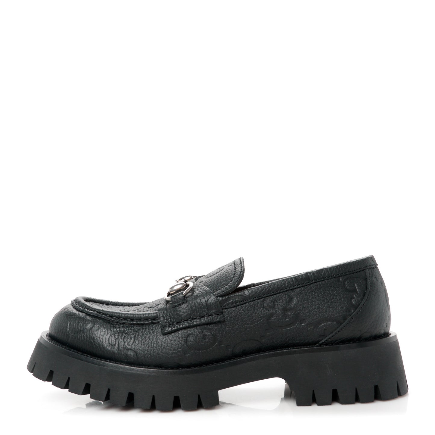 Piuma Calfskin Embossed Womens Platform Lug Sole Loafers 39.5 Black