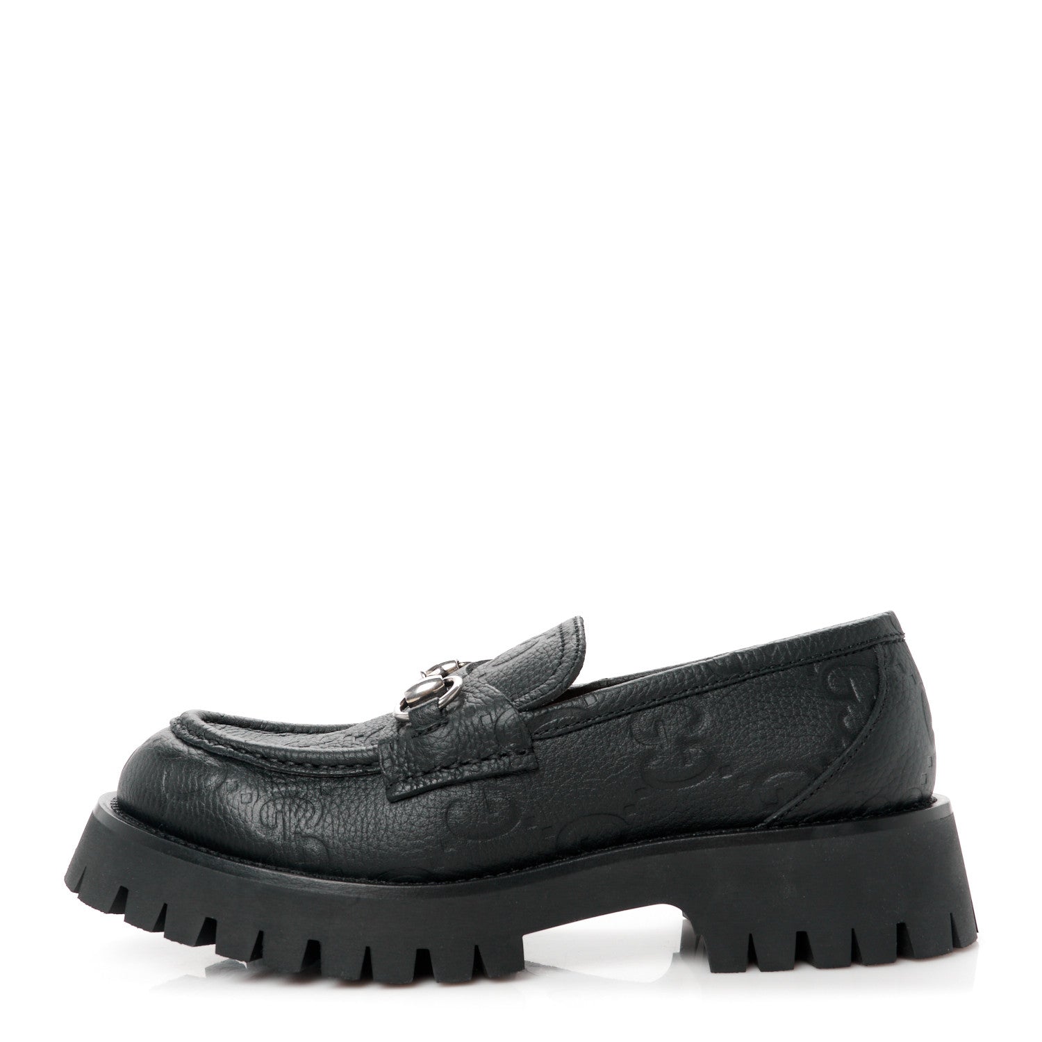 Gucci Piuma Calfskin Embossed Womens Platform Lug Sole Loafers 39.5 Black 1 of 10