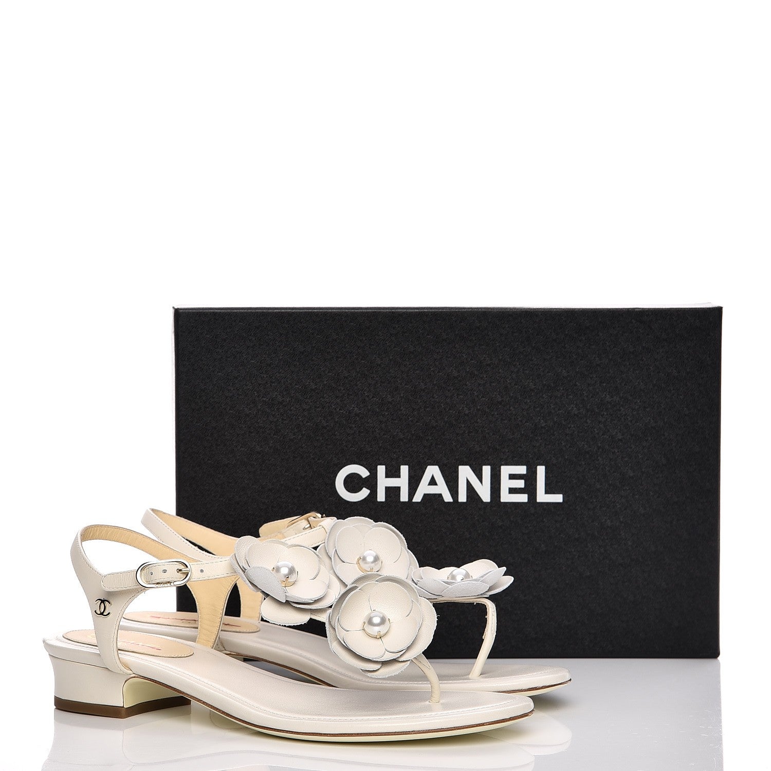 Chanel Lambskin Camellia Thong Sandals 37.5 White 11 of 11