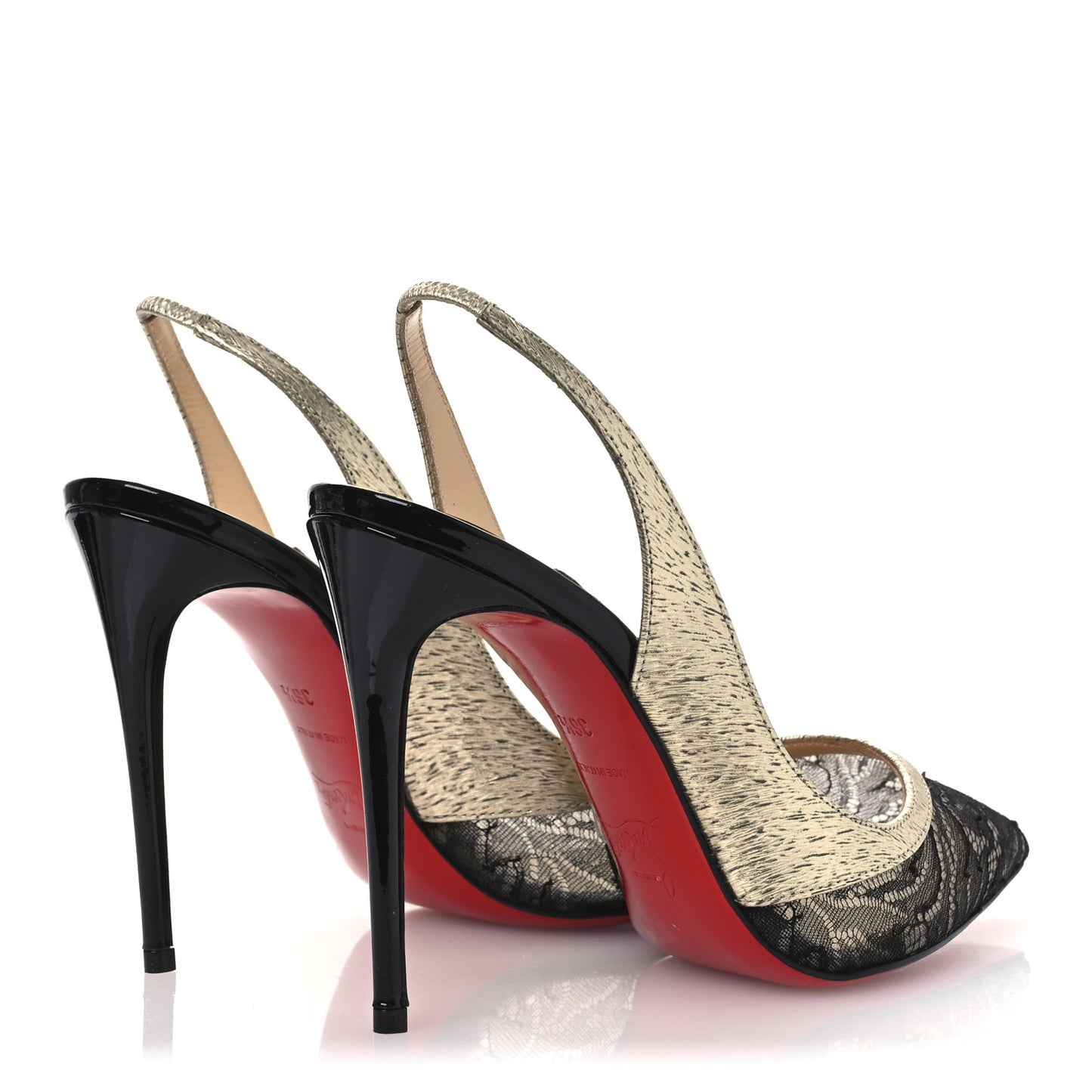 Lace Metallic Calfskin Slingback Pumps 36.5 Black Gold