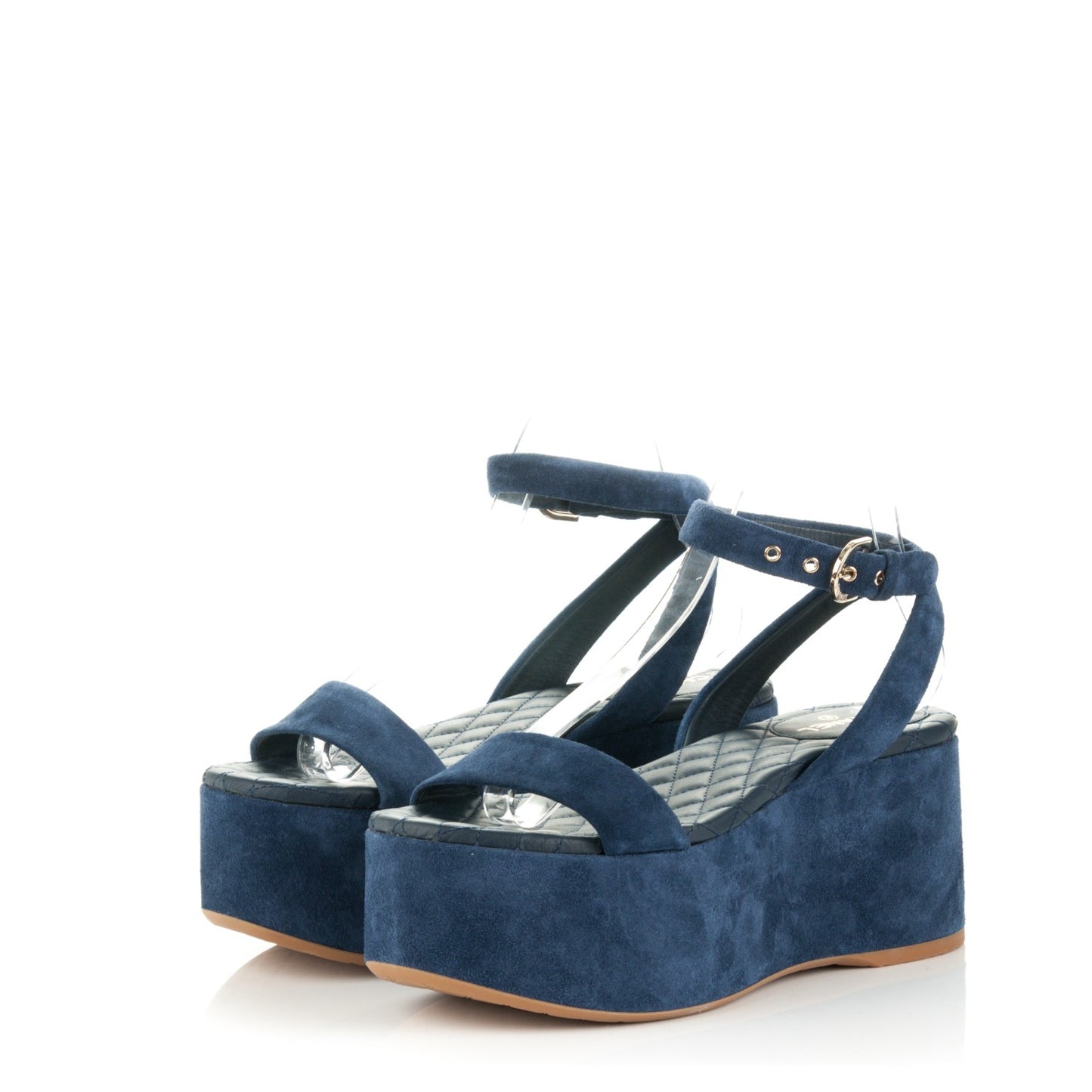 Suede Calfskin Platform Wedge Sandals 37.5 Blue