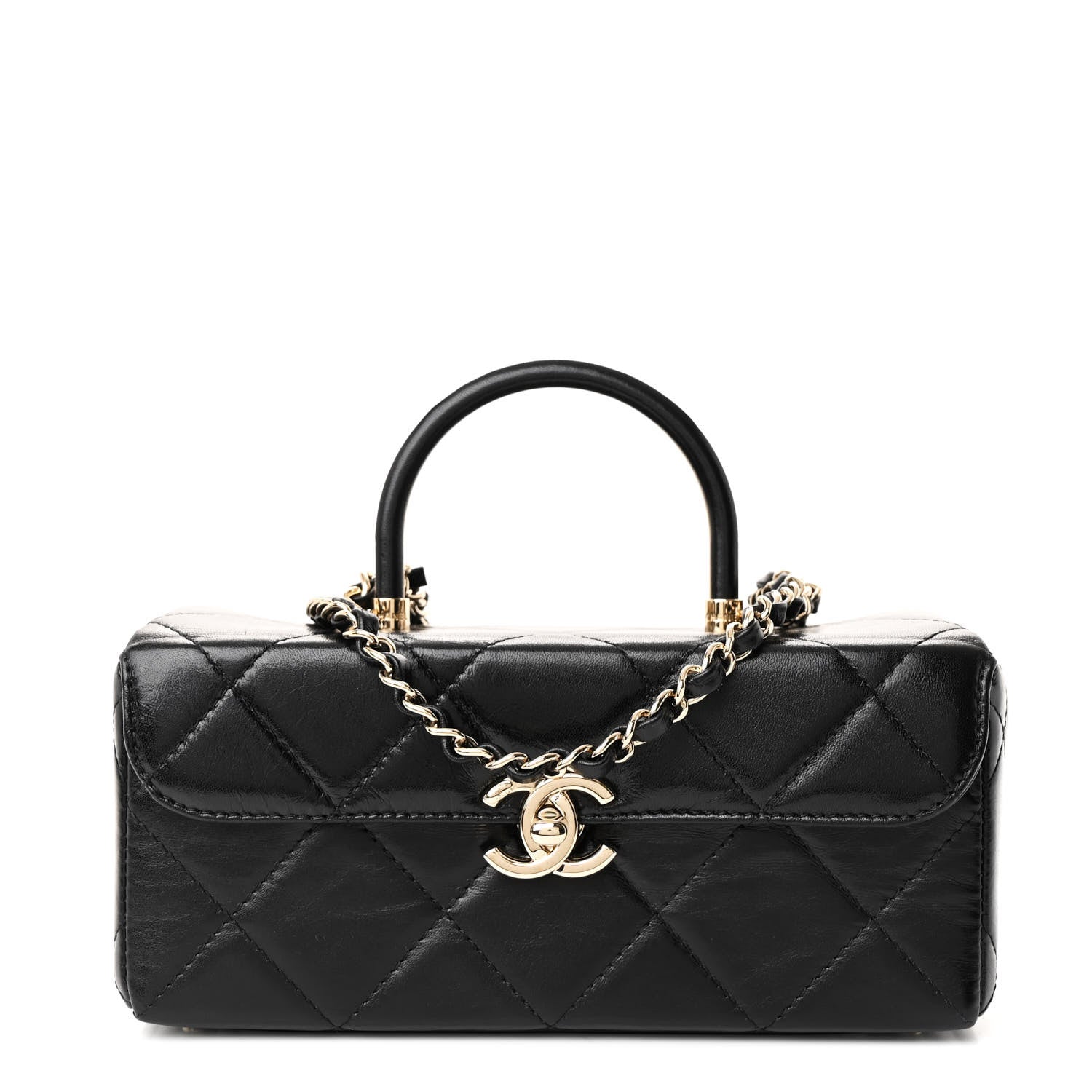 Chanel Shiny Calfskin Quilted Top Handle Box Bag Black 1 of 11