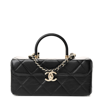 Chanel Shiny Calfskin Quilted Top Handle Box Bag Black 1 of 11