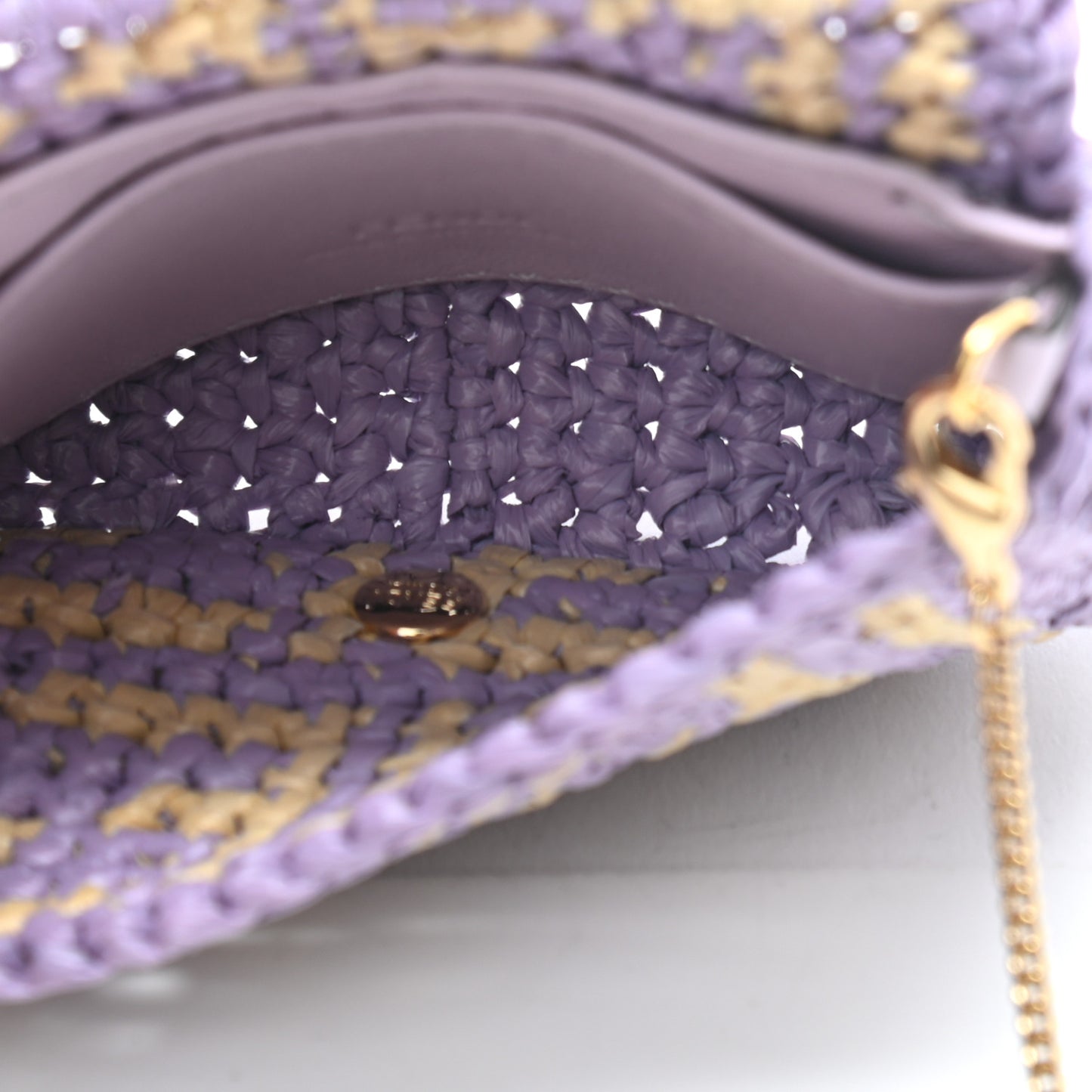 Raffia Vitello Seta FF Woven Nano Baguette Charm Anemone Natural