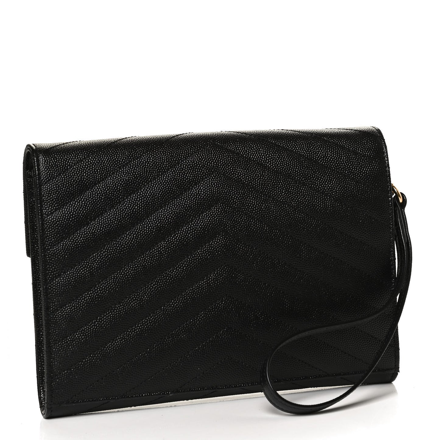 Grain De Poudre Matelasse Chevron Monogram Envelope Clutch Black