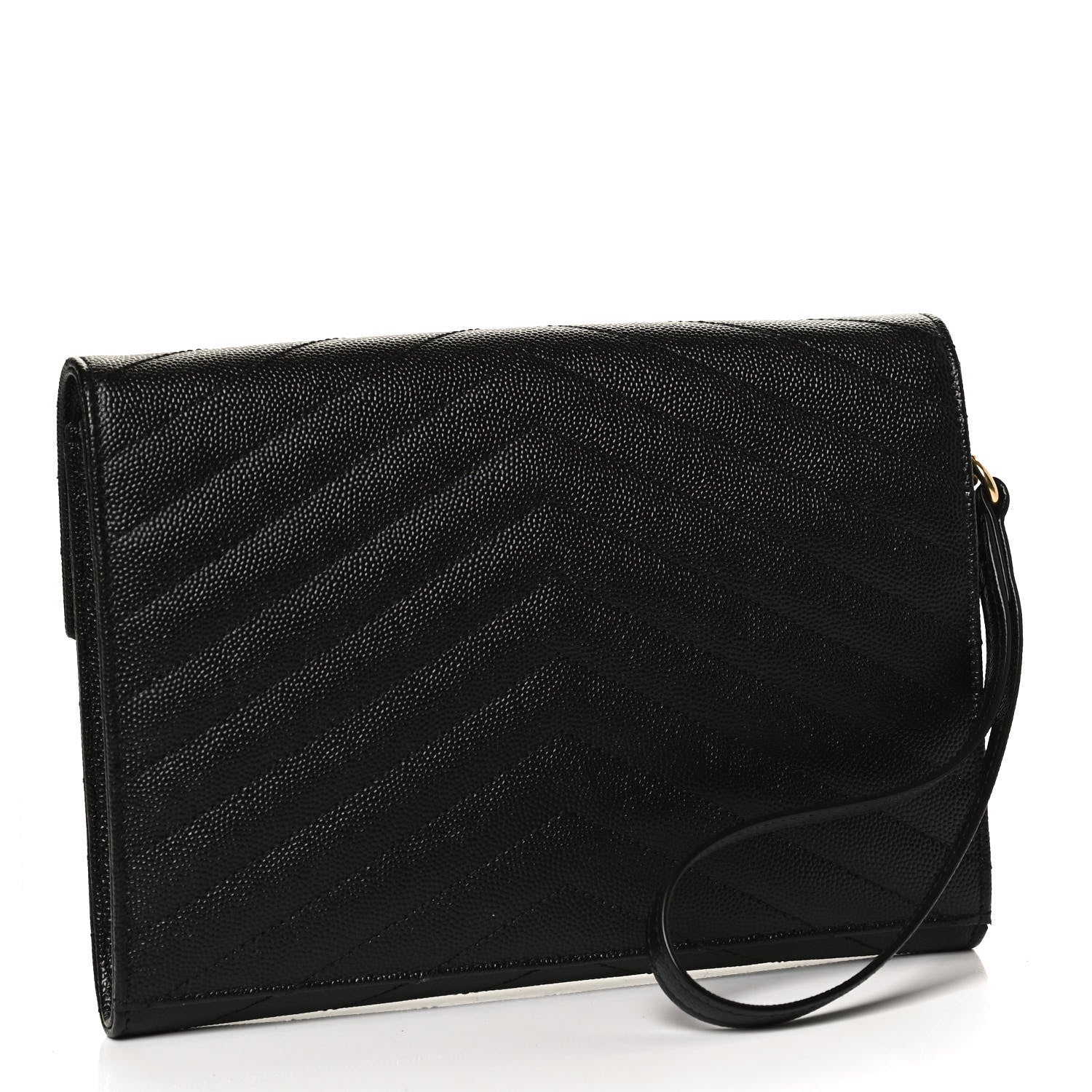 Saint Laurent Grain De Poudre Matelasse Chevron Monogram Envelope Clutch Black 3 of 10