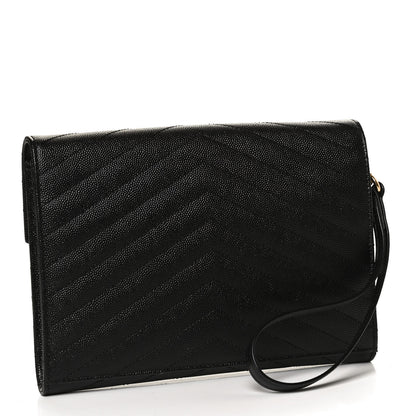 Saint Laurent Grain De Poudre Matelasse Chevron Monogram Envelope Clutch Black 3 of 10
