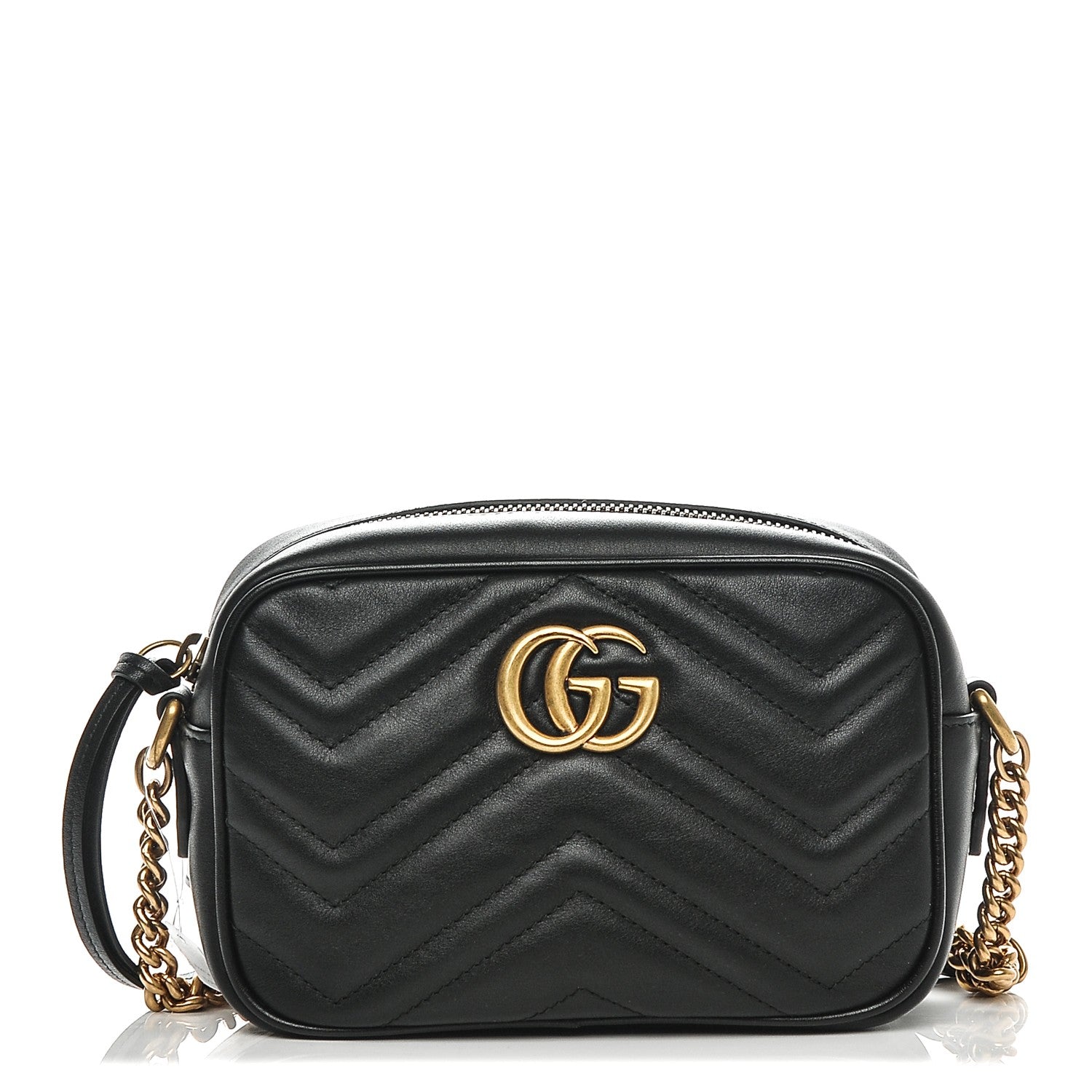 Gucci Calfskin Matelasse Mini GG Marmont Chain Shoulder Bag Black 1 of 6