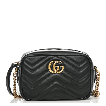Gucci Calfskin Matelasse Mini GG Marmont Chain Shoulder Bag Black 1 of 6