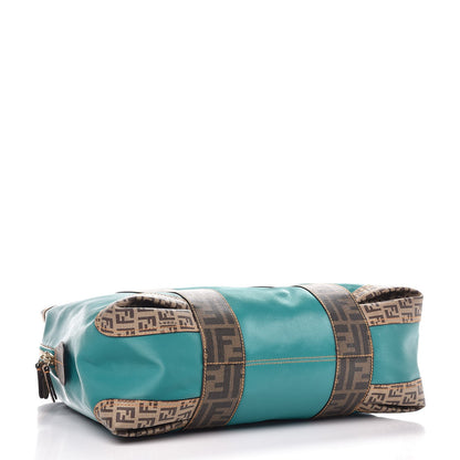 Fendi Canvas Zucca Zucchino Spalmati Large B Mix Tote Teal Tobacco 4 of 11
