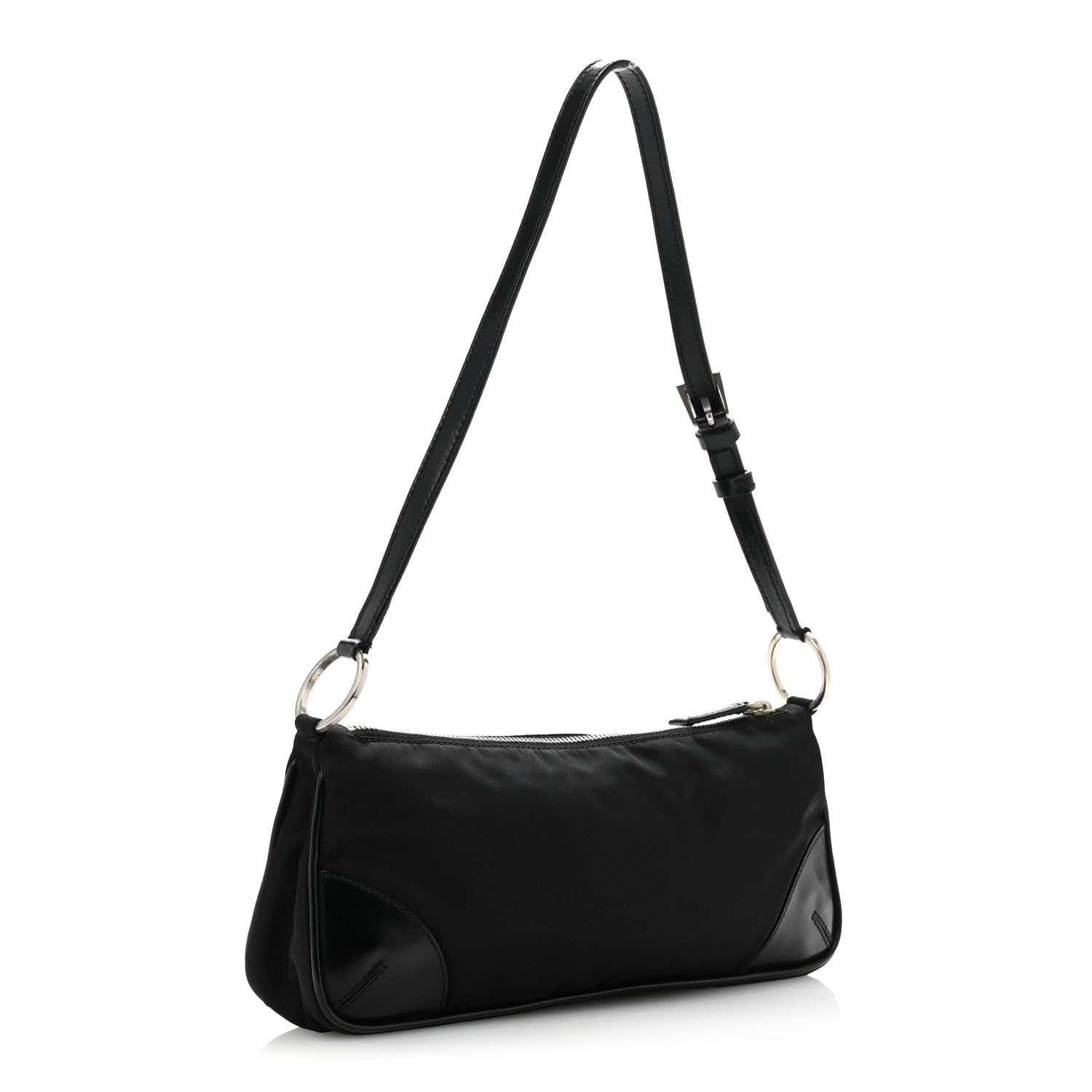 Prada Tessuto Nylon Soft Calf Shoulder Bag Black Black 2 of 13