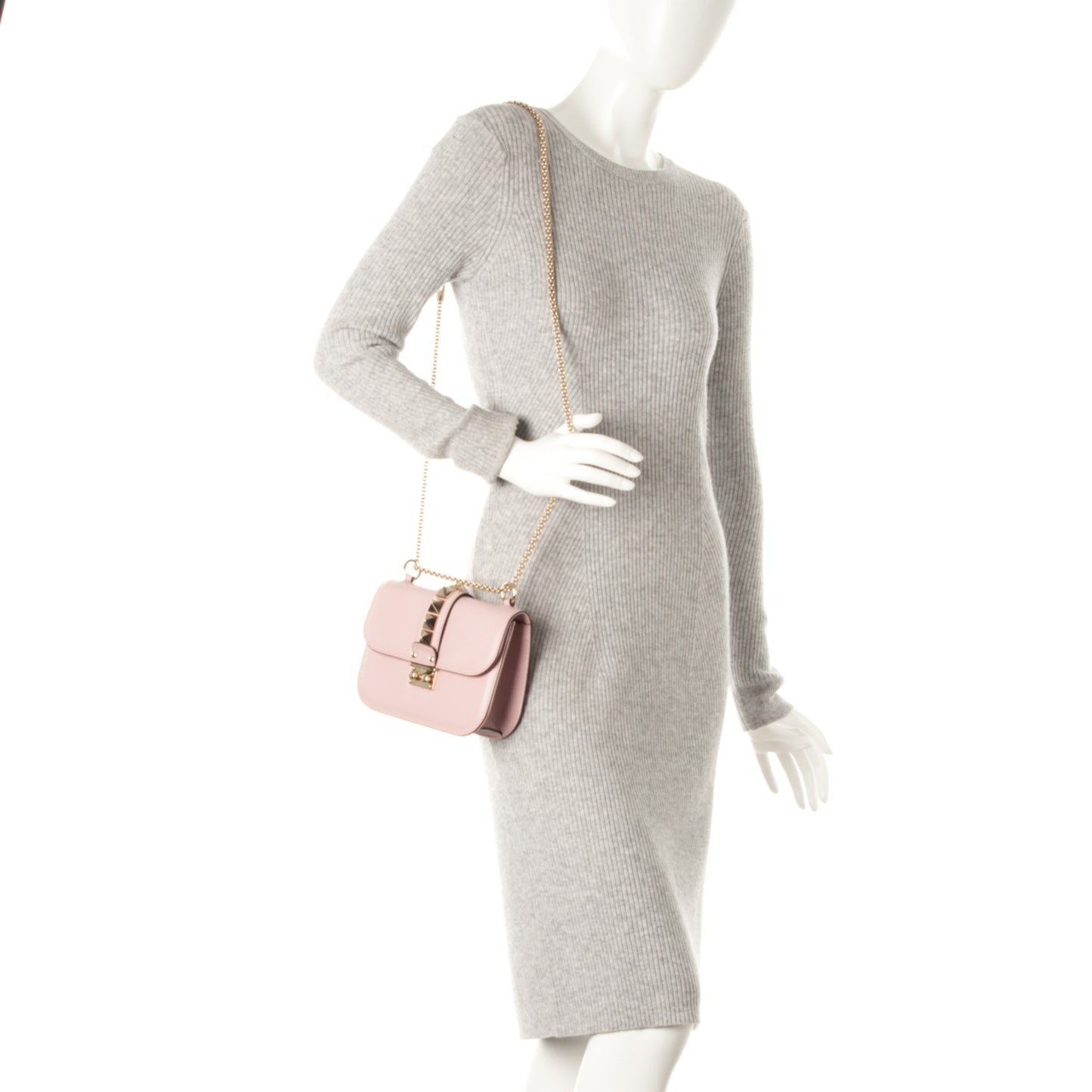Vitello Small Glam Lock Rockstud Flap Water Rose