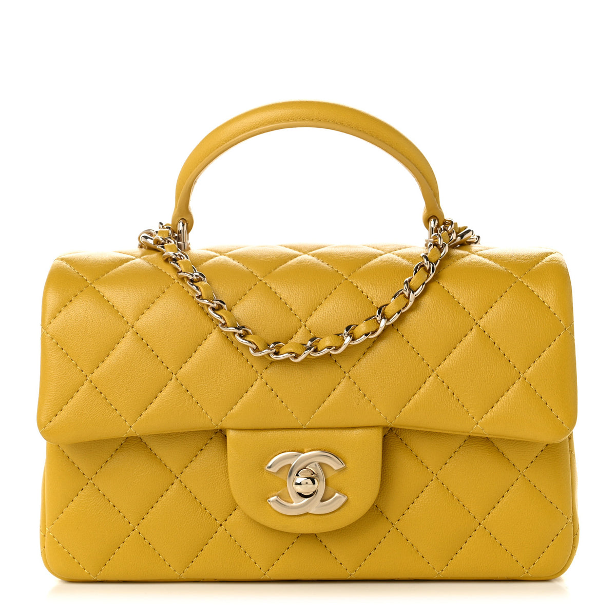 Chanel Lambskin Quilted Mini Top Handle Rectangular Flap Yellow 1 of 11