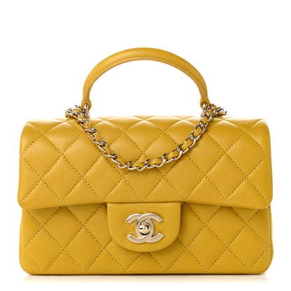 Chanel Lambskin Quilted Mini Top Handle Rectangular Flap Yellow 1 of 11