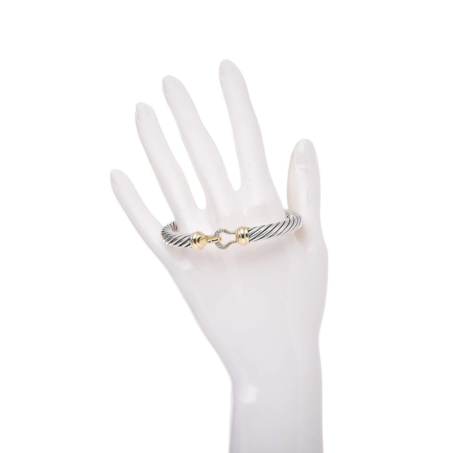 Sterling Silver 18K Yellow Gold Diamond 7mm Cable Buckle Bracelet