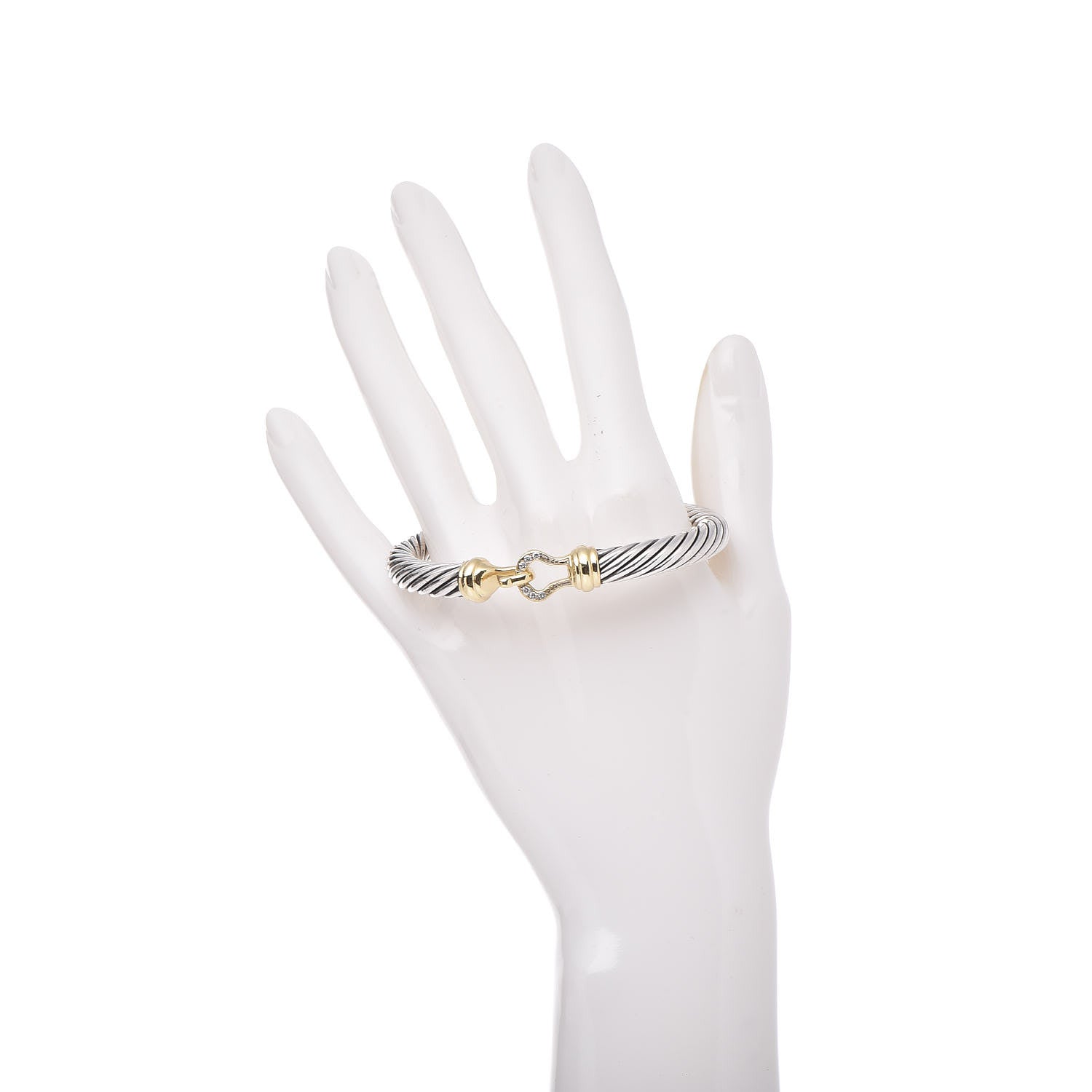 David Yurman Sterling Silver 18K Yellow Gold Diamond 7mm Cable Buckle Bracelet 2 of 5