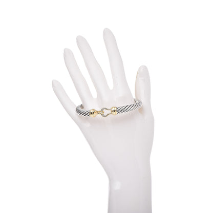 David Yurman Sterling Silver 18K Yellow Gold Diamond 7mm Cable Buckle Bracelet 2 of 5
