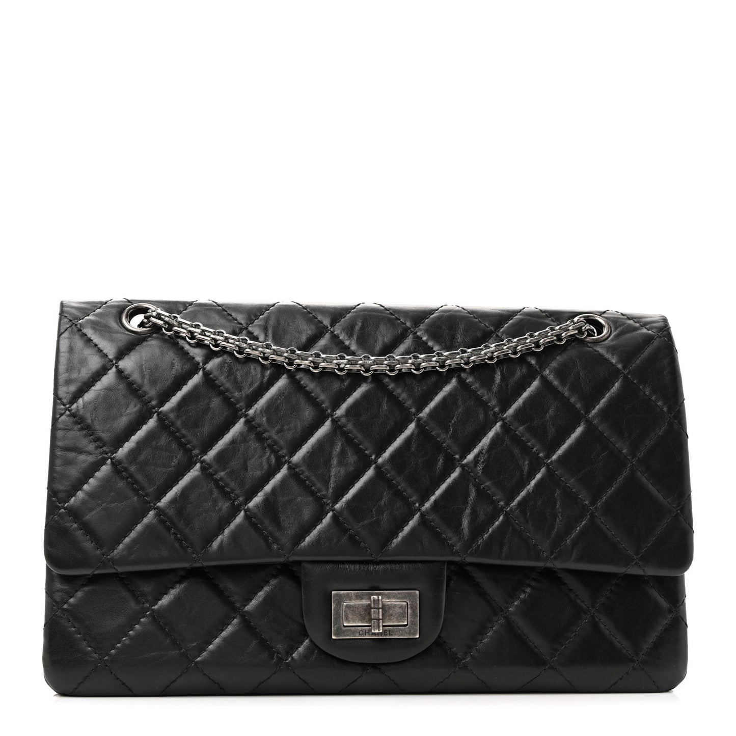 Aged Calfskin Quilted 2.55 Reissue 227 Flap Black