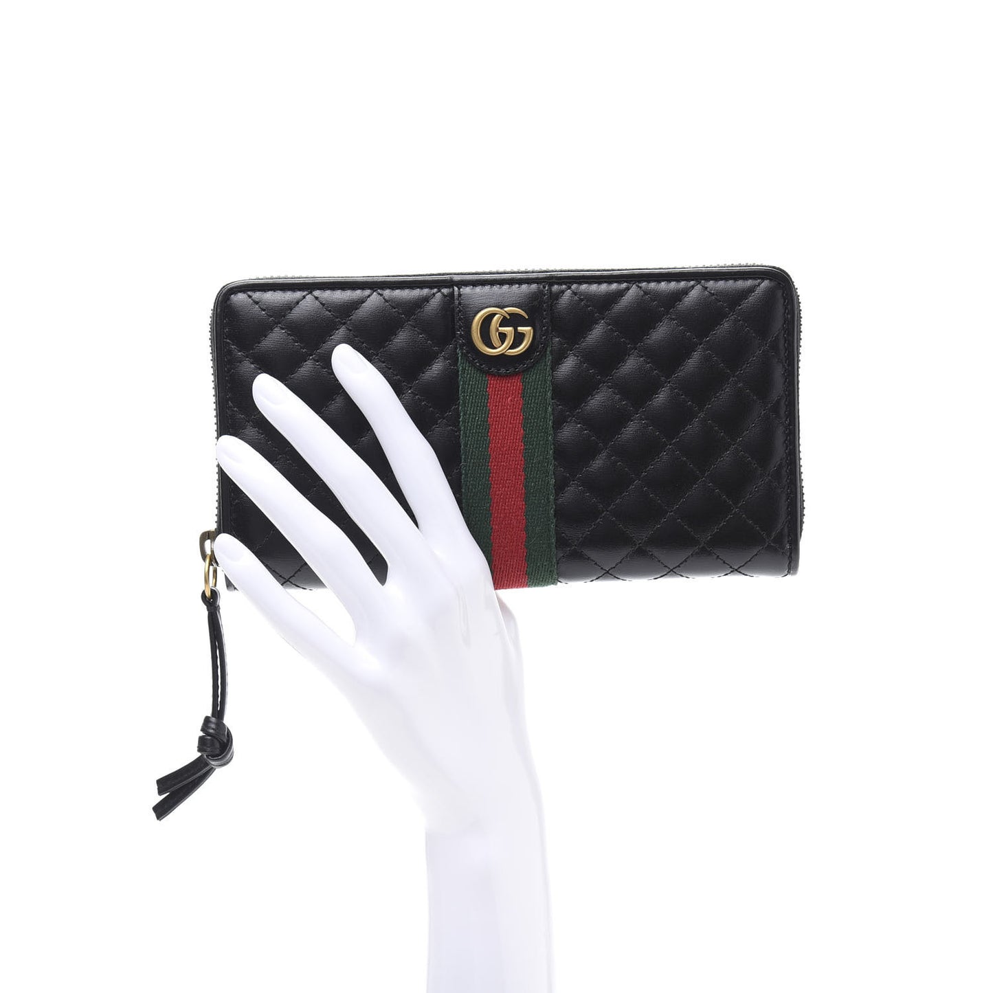 Calfskin Web Trapuntata GG Zip Around Wallet Black