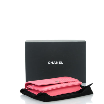 Chanel Caviar Chevron Wallet On Chain WOC Pink 4 of 8