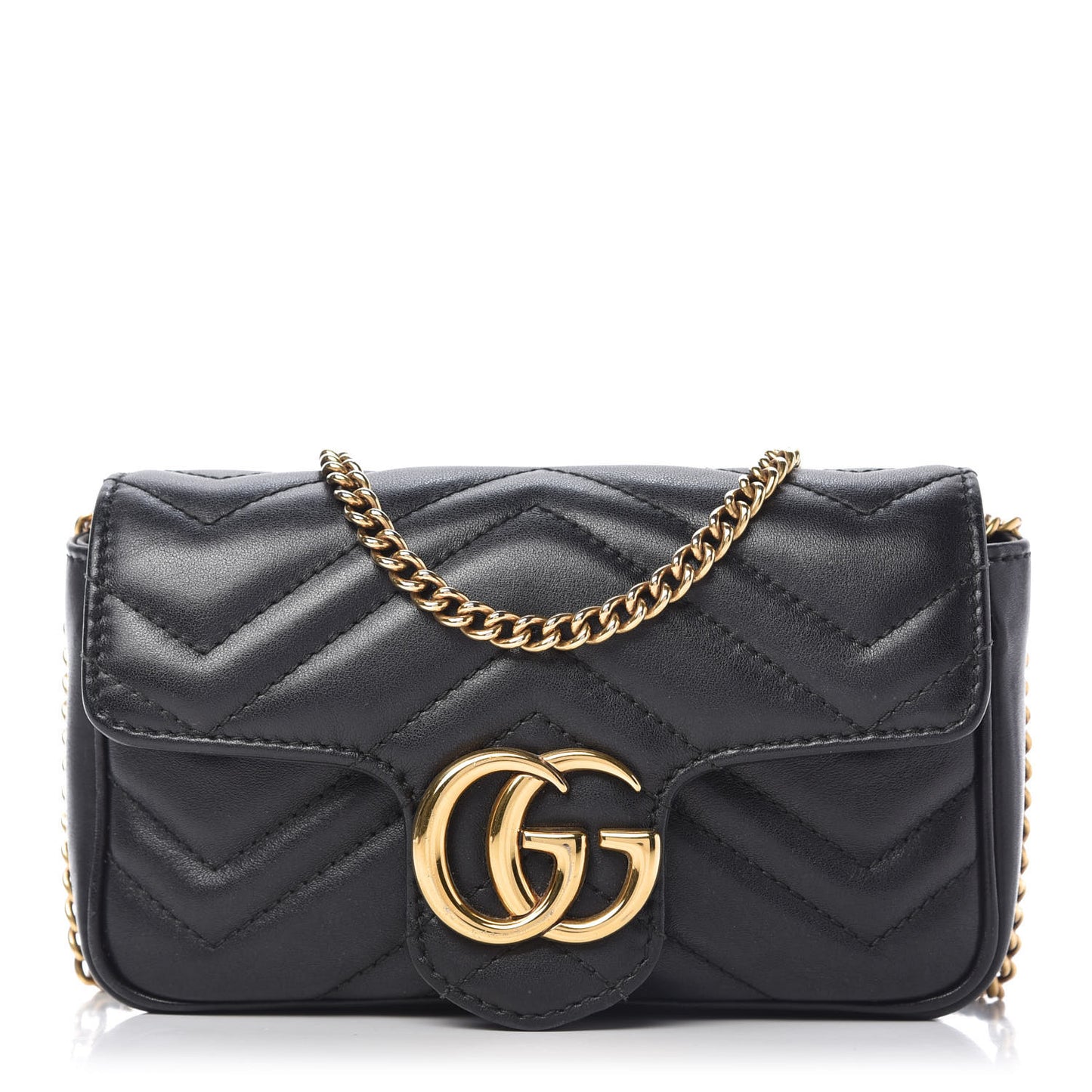 Calfskin Matelasse Super Mini GG Marmont Shoulder Bag Black