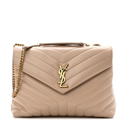Saint Laurent Calfskin Y Quilted Monogram Medium Loulou Chain Satchel Dark Beige 1 of 10