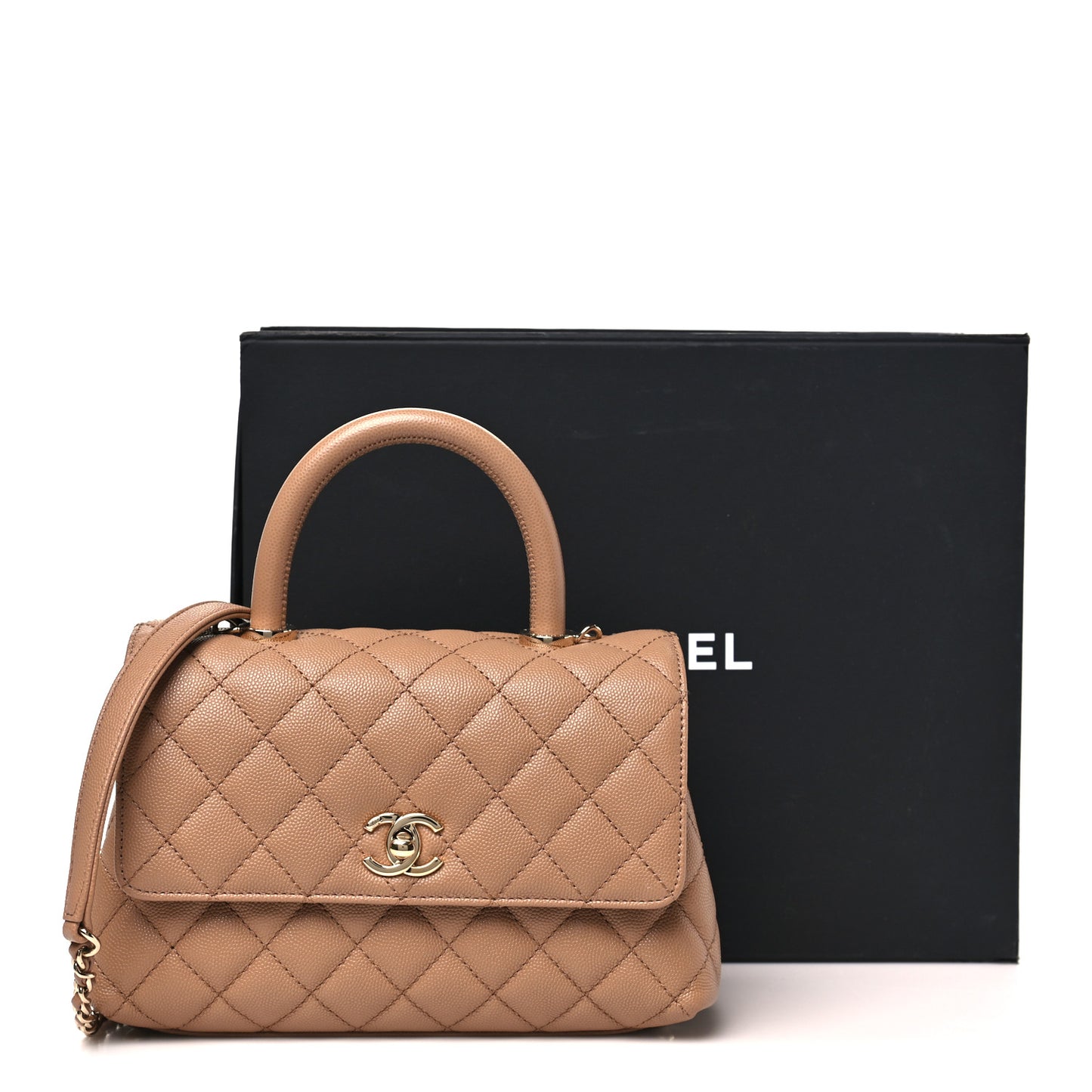 Caviar Quilted Mini Coco Handle Flap Beige