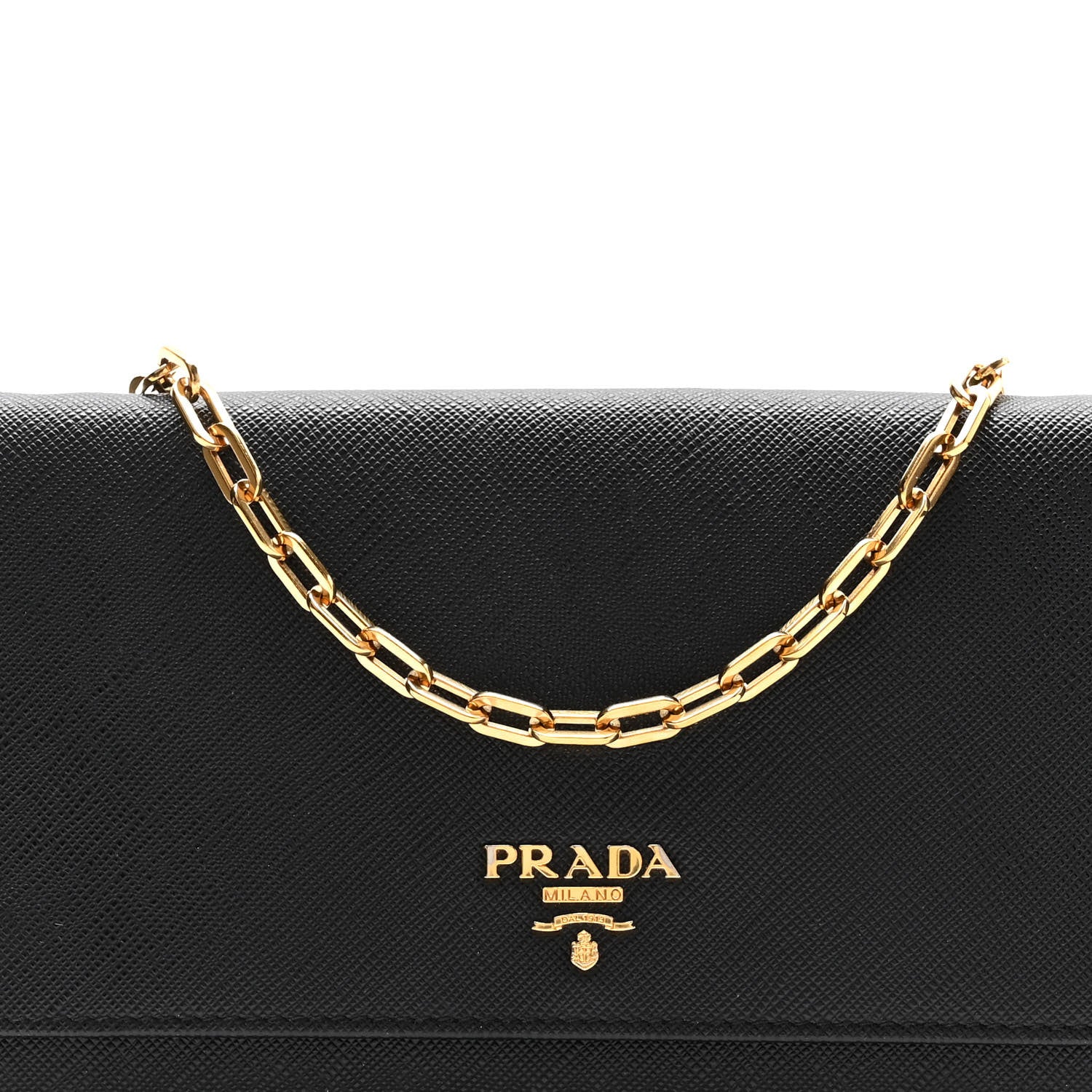Prada Saffiano Metal Oro Chain Wallet Black 7 of 10