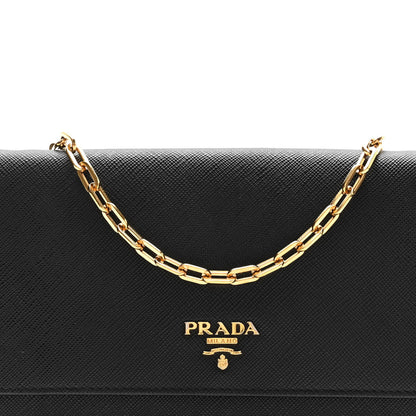 Prada Saffiano Metal Oro Chain Wallet Black 7 of 10