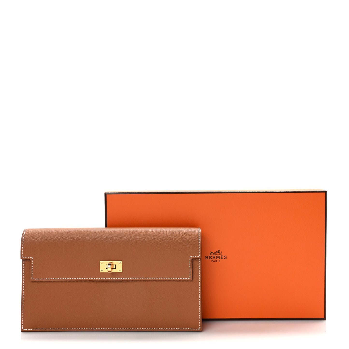 Madame Calfskin Kelly Pocket Long Wallet Gold