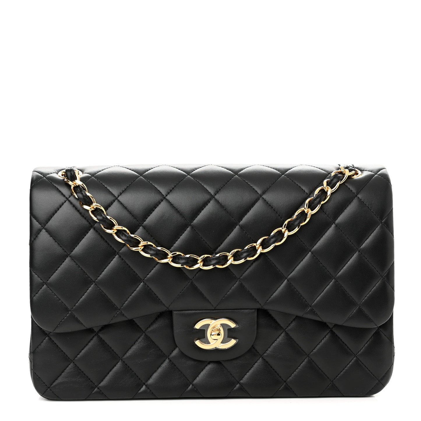 Lambskin Quilted Jumbo Double Flap Black