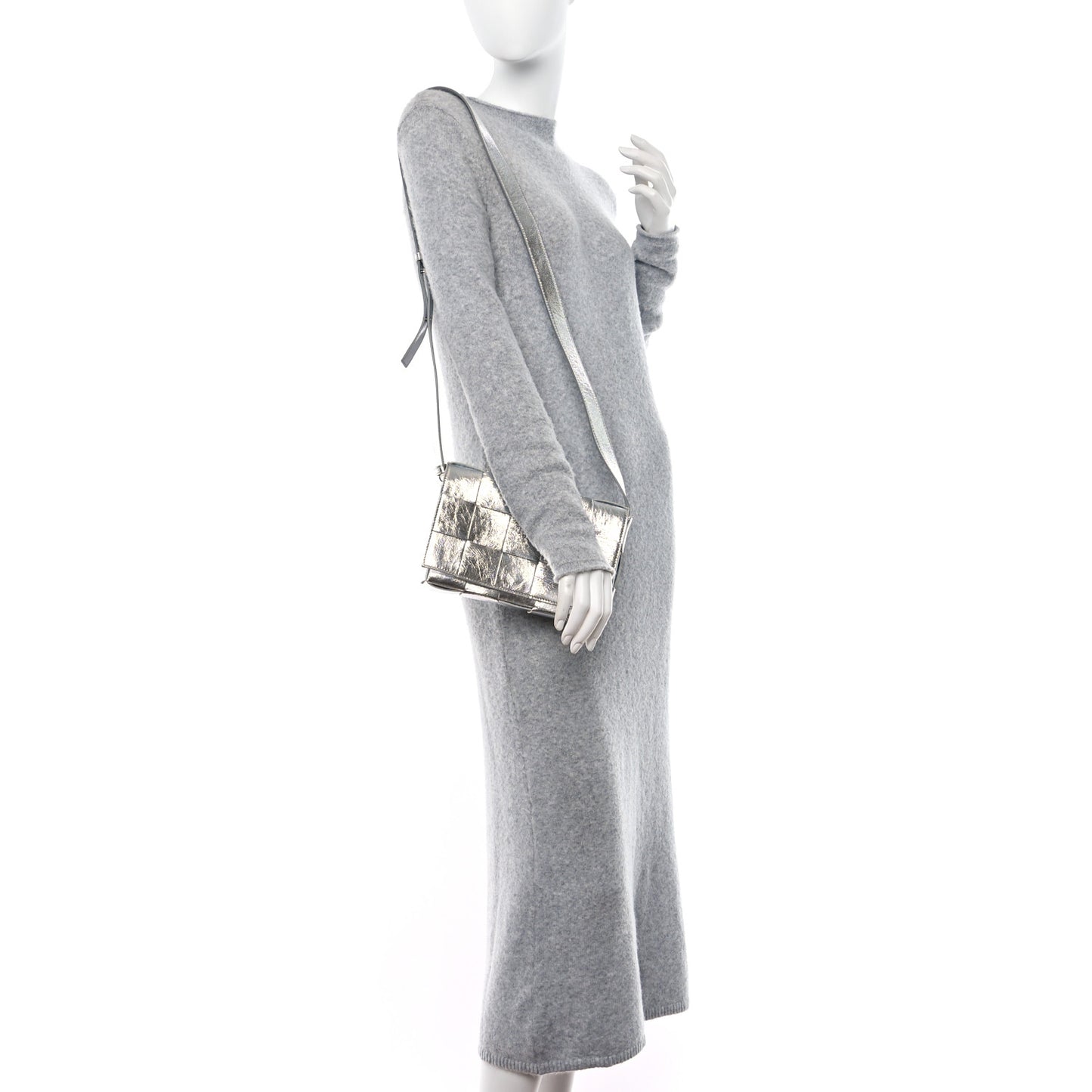 Metallic Lambskin Maxi Intrecciato Cassette Crossbody Bag Silver