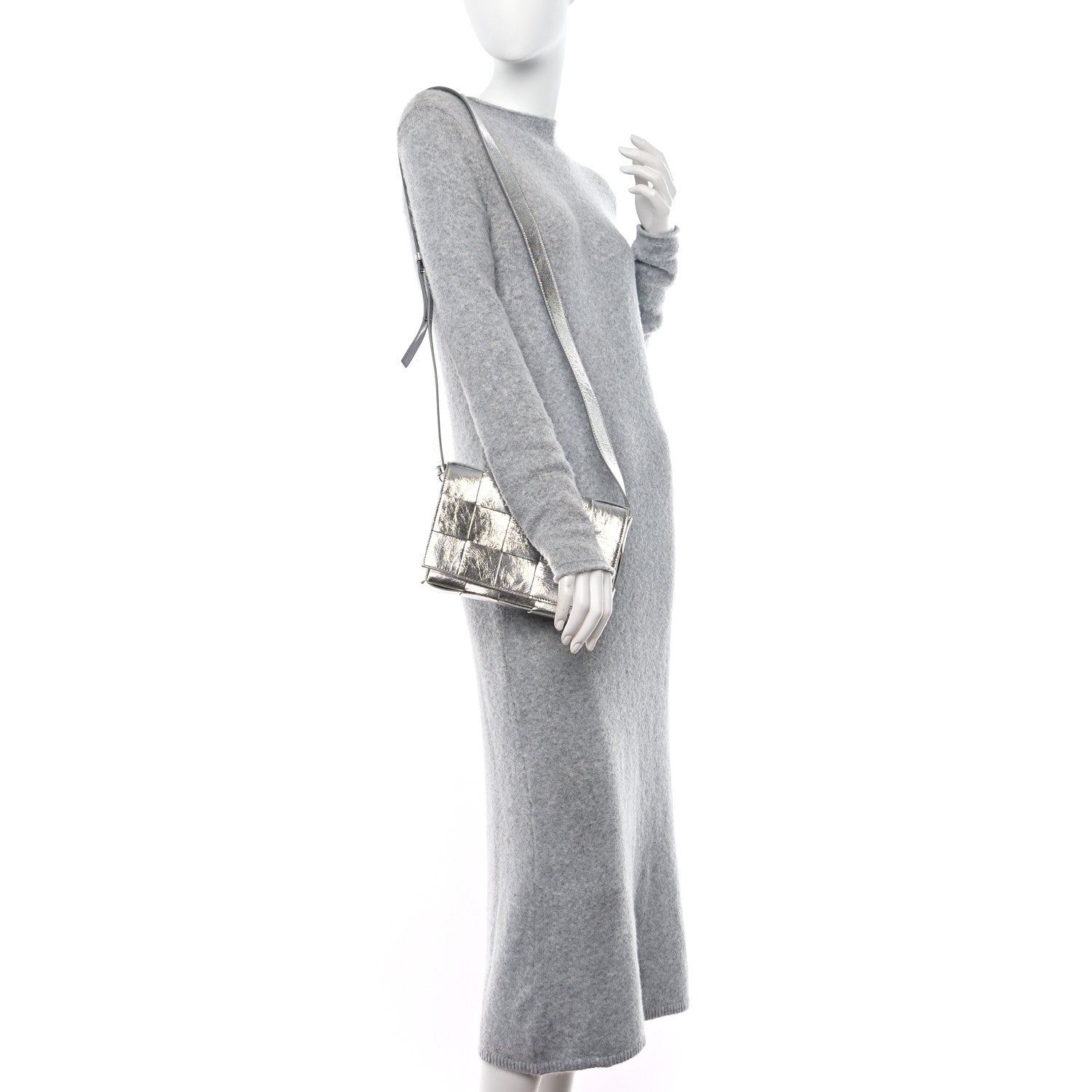 Bottega Veneta Metallic Lambskin Maxi Intrecciato Cassette Crossbody Bag Silver 2 of 13