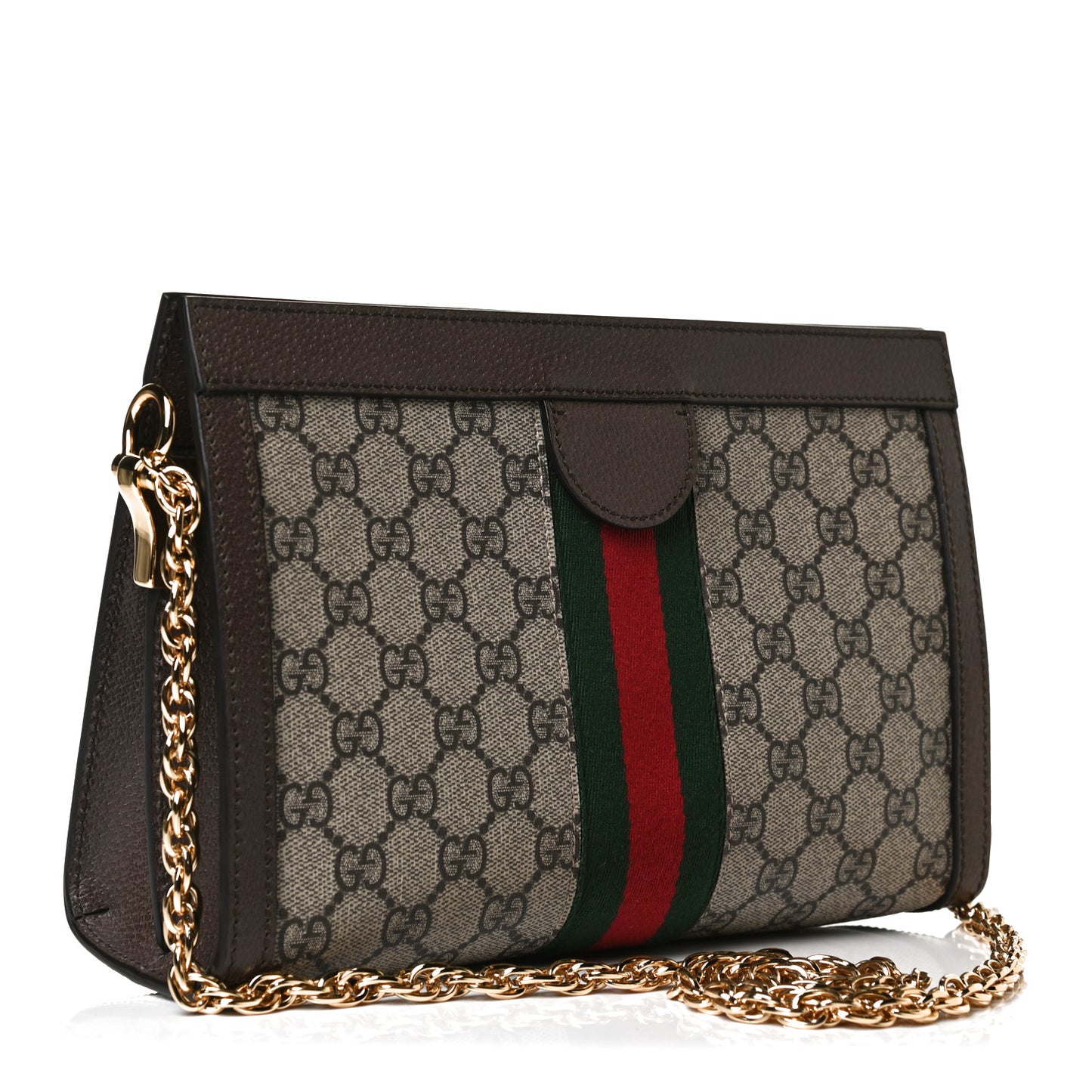 GG Supreme Monogram Web Small Ophidia Chain Shoulder Bag Brown