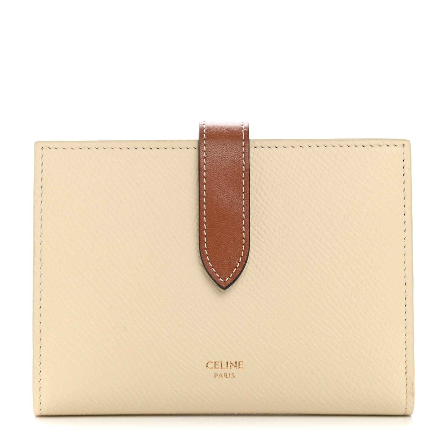 Grained Calfskin Medium Multifunction Strap Wallet Ivory Tan