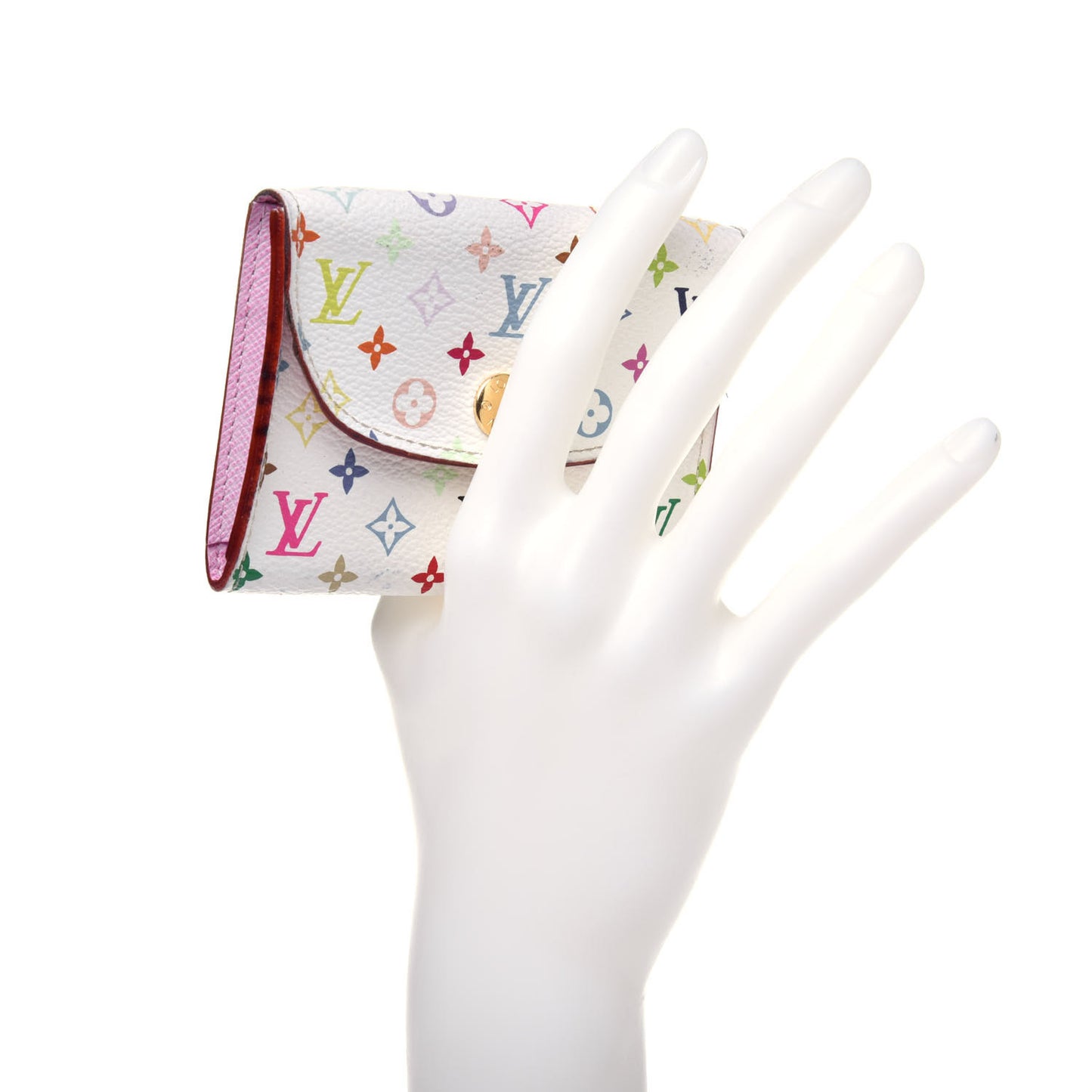 Monogram Multicolor Business Card Holder White Litchi