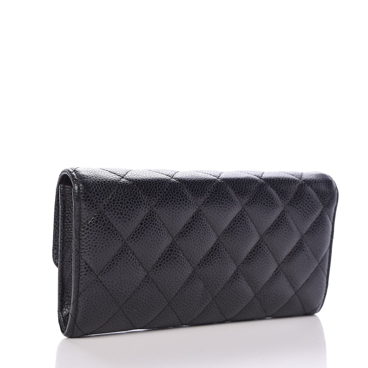 Caviar Quilted Large Gusset Flap Wallet Black