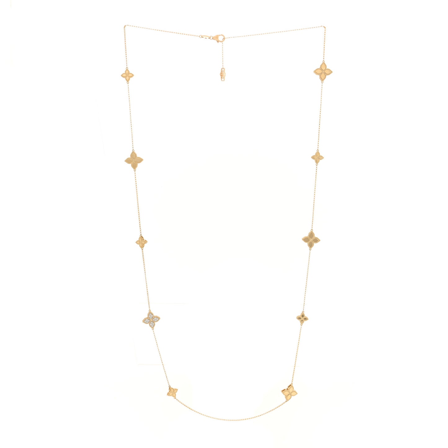 18K Yellow Gold Diamond Princess Flower Station Necklace